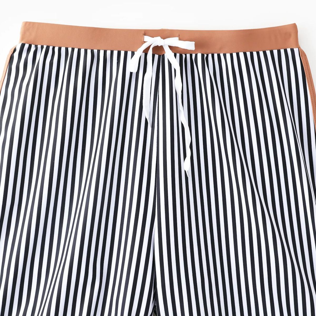 Khaki Besties Tank Top Front Knot Bikini Set Striped Family Matching Swimsuits and Striped Drawstring Swim Trunks - ChildAngle