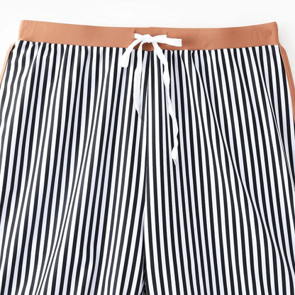 Khaki Besties Tank Top Front Knot Bikini Set Striped Family Matching Swimsuits and Striped Drawstring Swim Trunks - ChildAngle