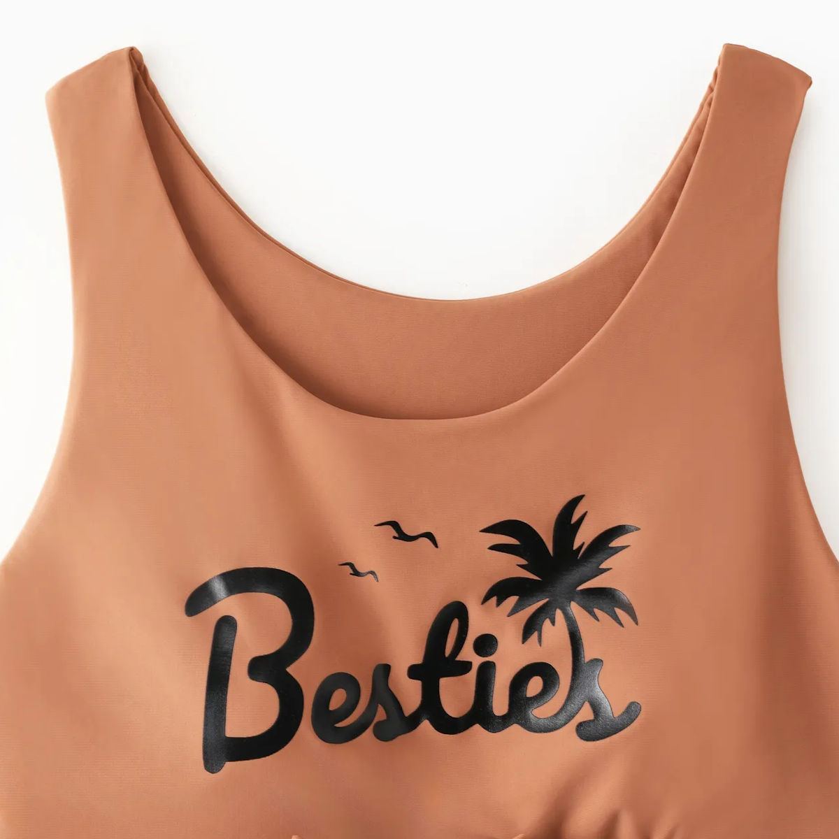 Khaki Besties Tank Top Front Knot Bikini Set Striped Family Matching Swimsuits and Striped Drawstring Swim Trunks - ChildAngle