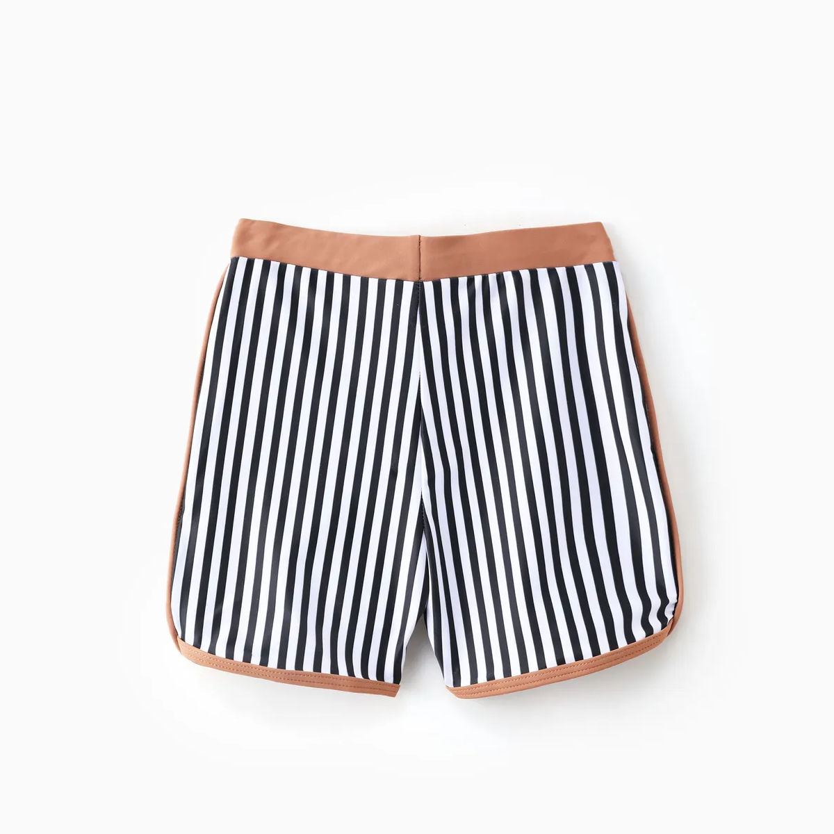 Khaki Besties Tank Top Front Knot Bikini Set Striped Family Matching Swimsuits and Striped Drawstring Swim Trunks - ChildAngle