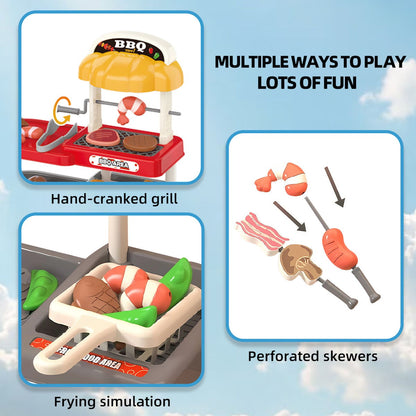 Kids Pretend Play BBQ Shrimp Fish Steak Grill with Ordering Machine - ChildAngle