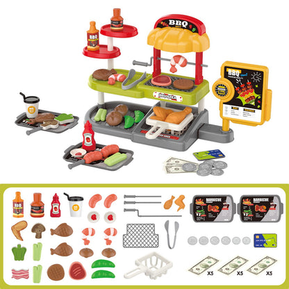 Kids Pretend Play BBQ Shrimp Fish Steak Grill with Ordering Machine - ChildAngle