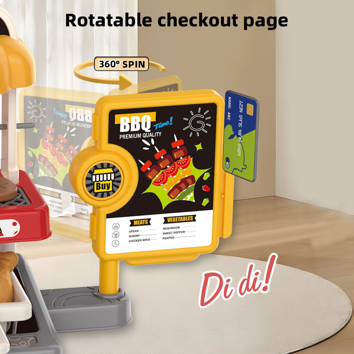 Kids Pretend Play BBQ Shrimp Fish Steak Grill with Ordering Machine - ChildAngle