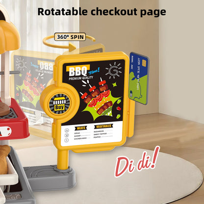 Kids Pretend Play BBQ Shrimp Fish Steak Grill with Ordering Machine - ChildAngle