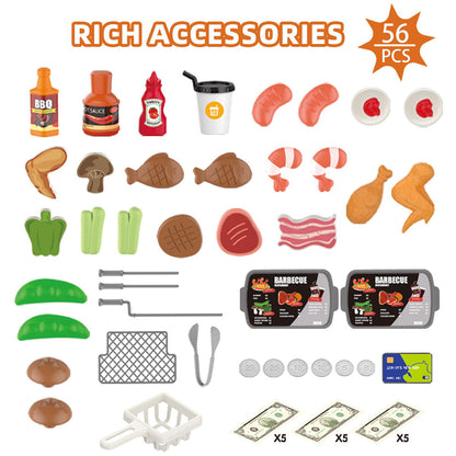 Kids Pretend Play BBQ Shrimp Fish Steak Grill with Ordering Machine - ChildAngle