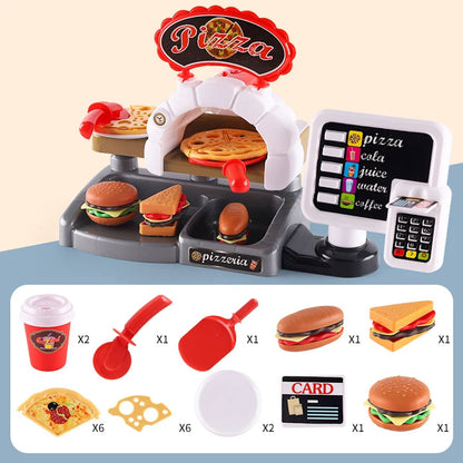 Kids Pretend Play Coffee Maker Hamburger Pizza & Dessert Station with Cash Register - ChildAngle
