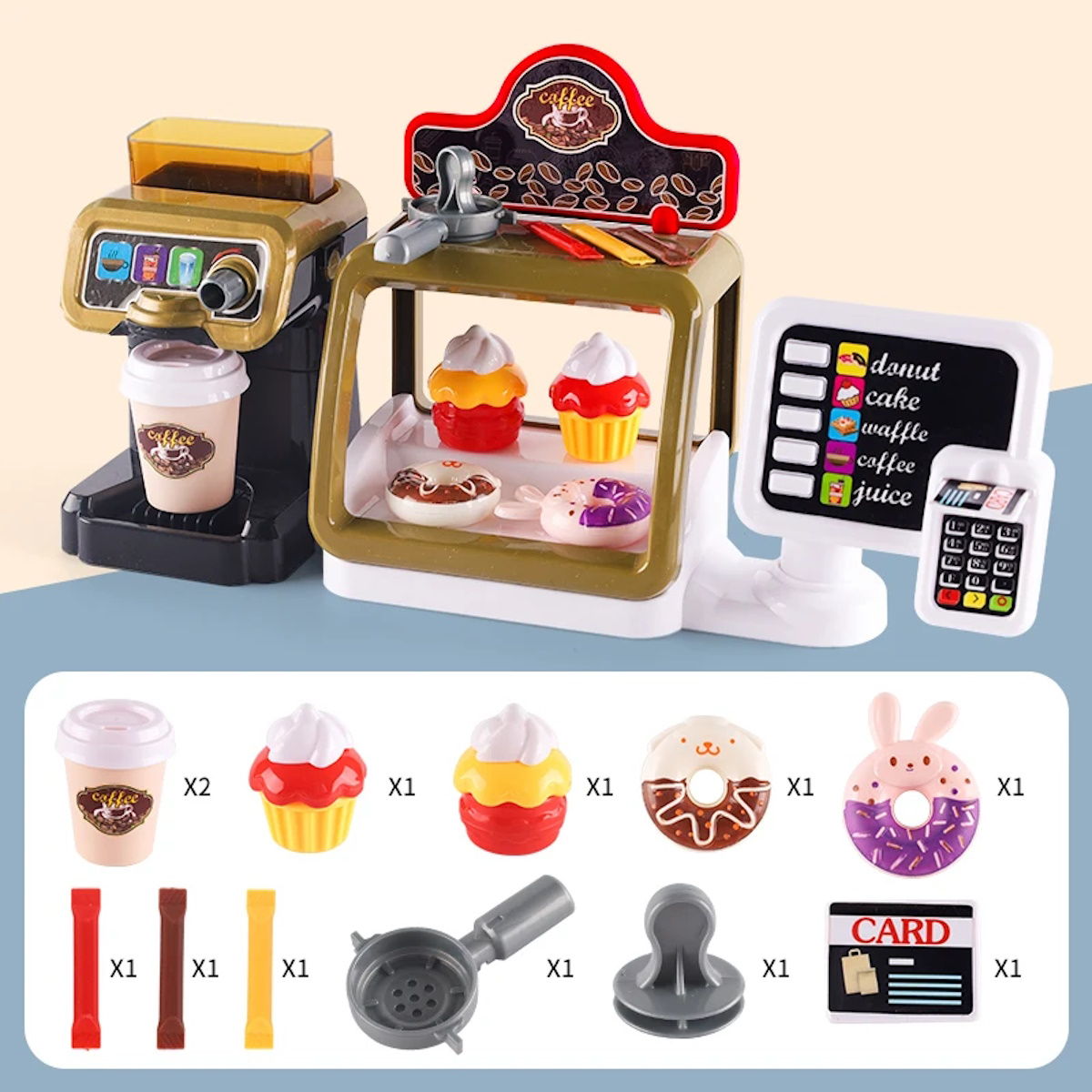 Kids Pretend Play Coffee Maker Hamburger Pizza & Dessert Station with Cash Register - ChildAngle