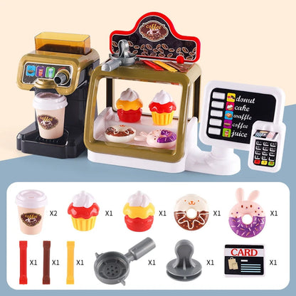 Kids Pretend Play Coffee Maker Hamburger Pizza & Dessert Station with Cash Register - ChildAngle