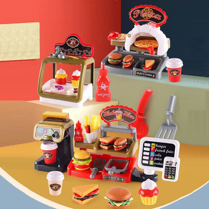 Kids Pretend Play Coffee Maker Hamburger Pizza & Dessert Station with Cash Register - ChildAngle