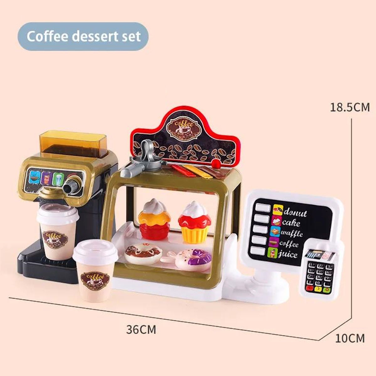 Kids Pretend Play Coffee Maker Hamburger Pizza & Dessert Station with Cash Register - ChildAngle