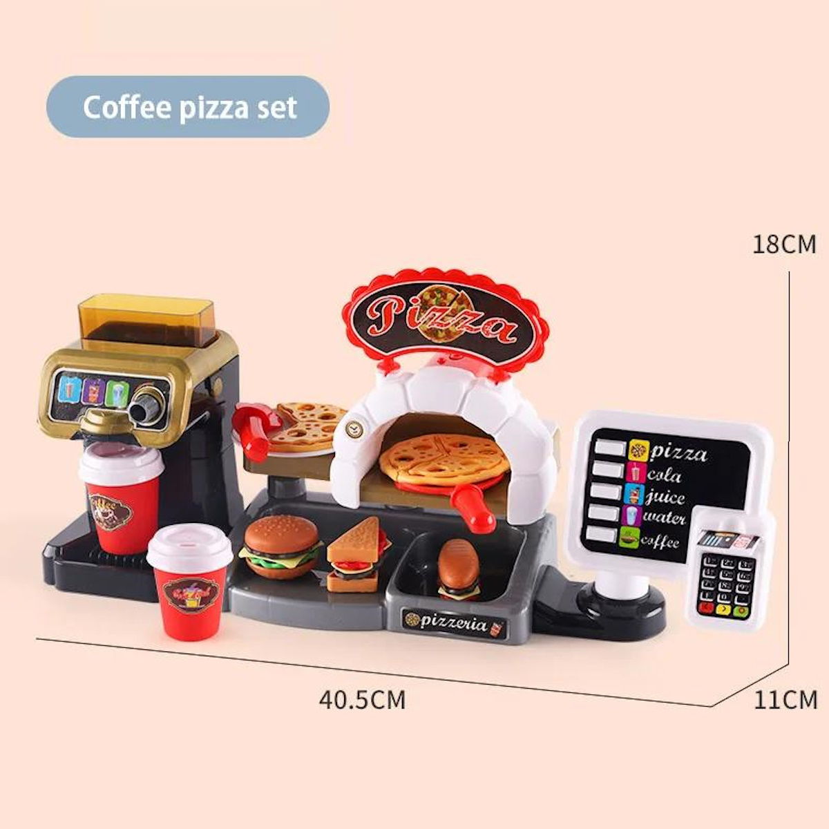 Kids Pretend Play Coffee Maker Hamburger Pizza & Dessert Station with Cash Register - ChildAngle