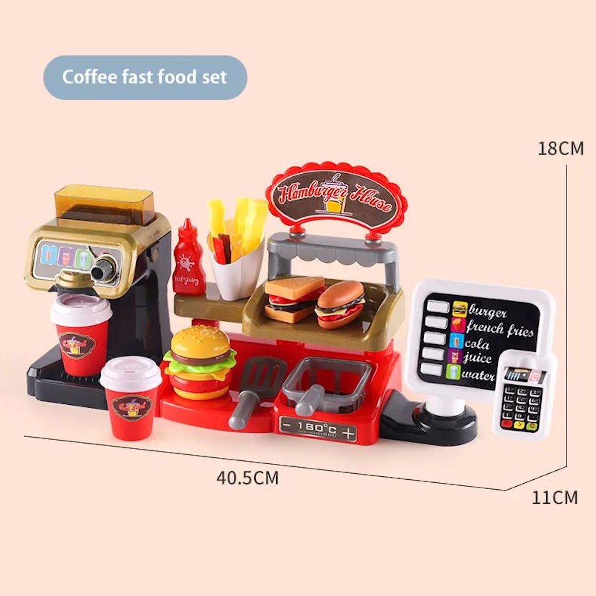 Kids Pretend Play Coffee Maker Hamburger Pizza & Dessert Station with Cash Register - ChildAngle