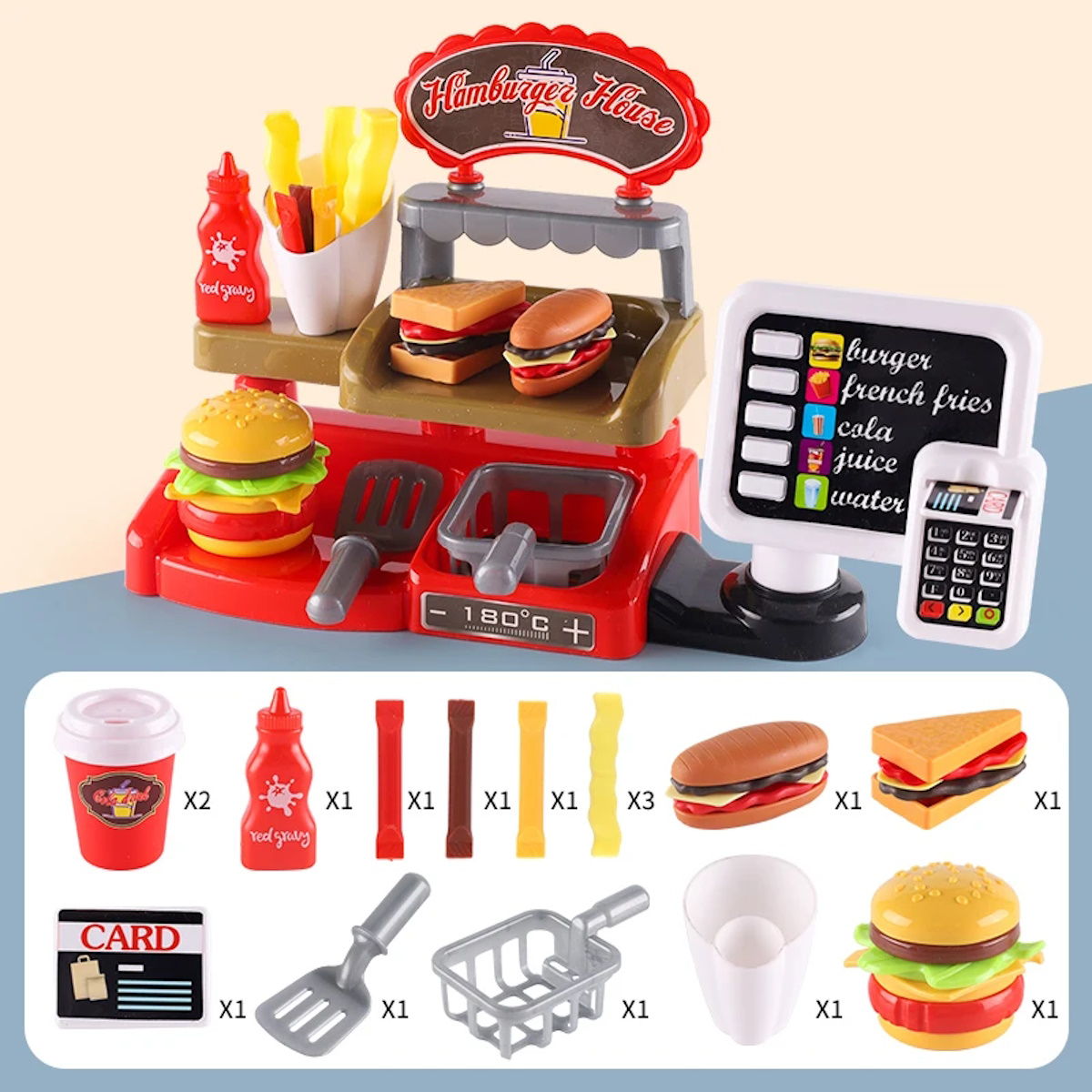 Kids Pretend Play Coffee Maker Hamburger Pizza & Dessert Station with Cash Register - ChildAngle