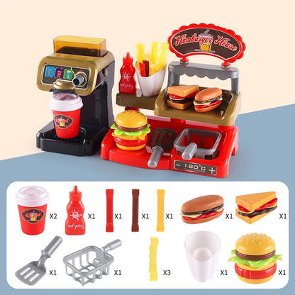 Kids Pretend Play Coffee Maker Hamburger Pizza & Dessert Station with Cash Register - ChildAngle