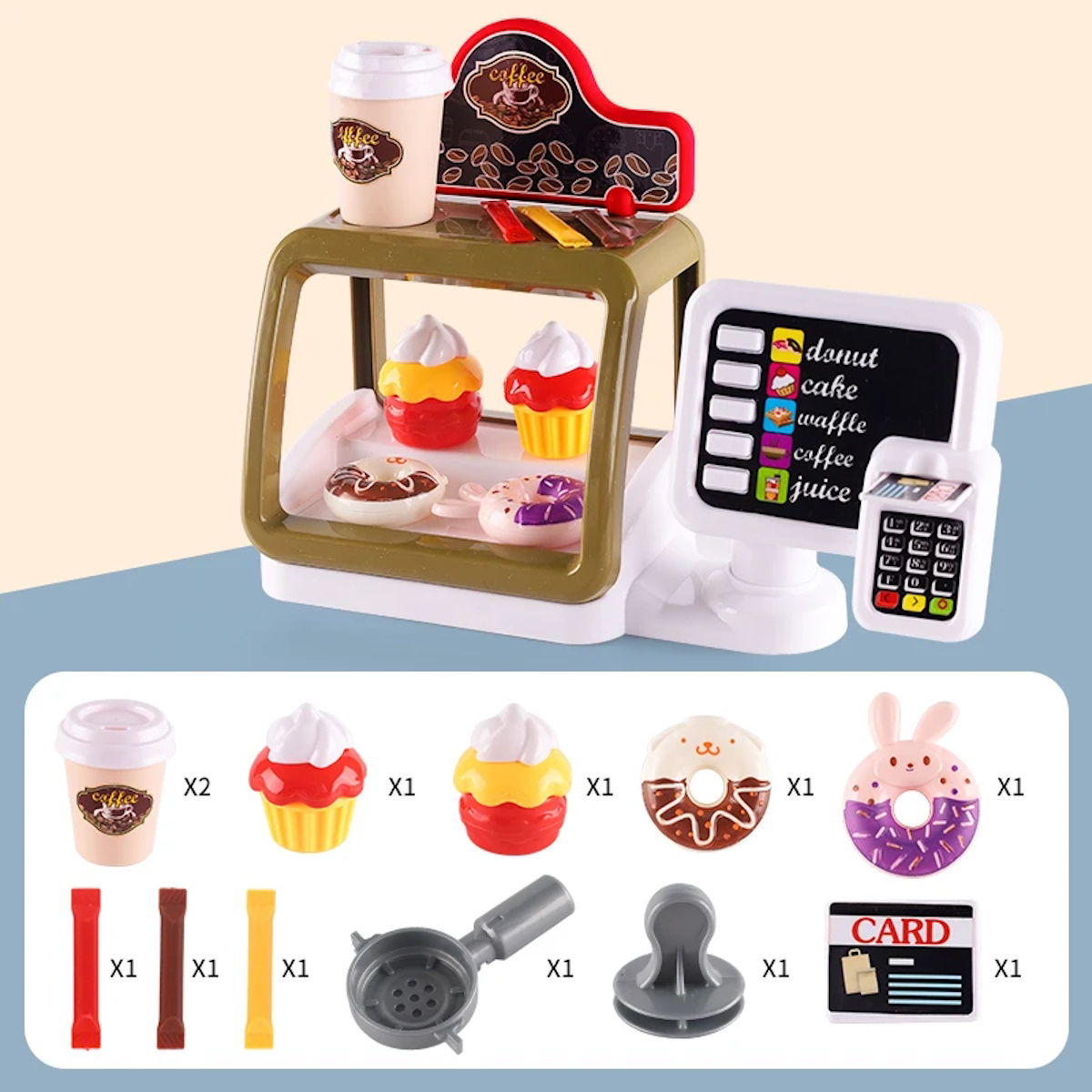 Kids Pretend Play Coffee Maker Hamburger Pizza & Dessert Station with Cash Register - ChildAngle