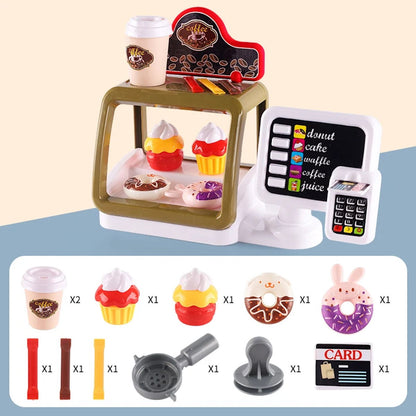 Kids Pretend Play Coffee Maker Hamburger Pizza & Dessert Station with Cash Register - ChildAngle