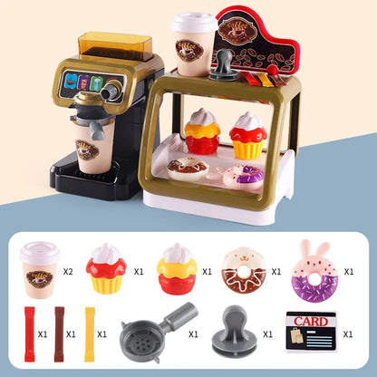 Kids Pretend Play Coffee Maker Hamburger Pizza & Dessert Station with Cash Register - ChildAngle