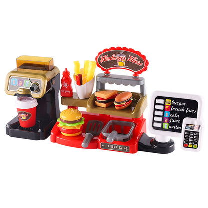 Kids Pretend Play Coffee Maker Hamburger Pizza & Dessert Station with Cash Register - ChildAngle