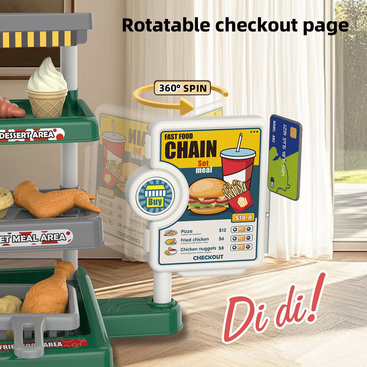 Kids Pretend Play Hamburger and Dessert Stand with Ordering Machine - ChildAngle