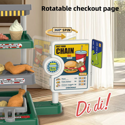 Kids Pretend Play Hamburger and Dessert Stand with Ordering Machine - ChildAngle