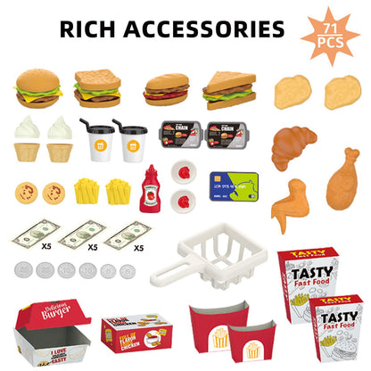 Kids Pretend Play Hamburger and Dessert Stand with Ordering Machine - ChildAngle