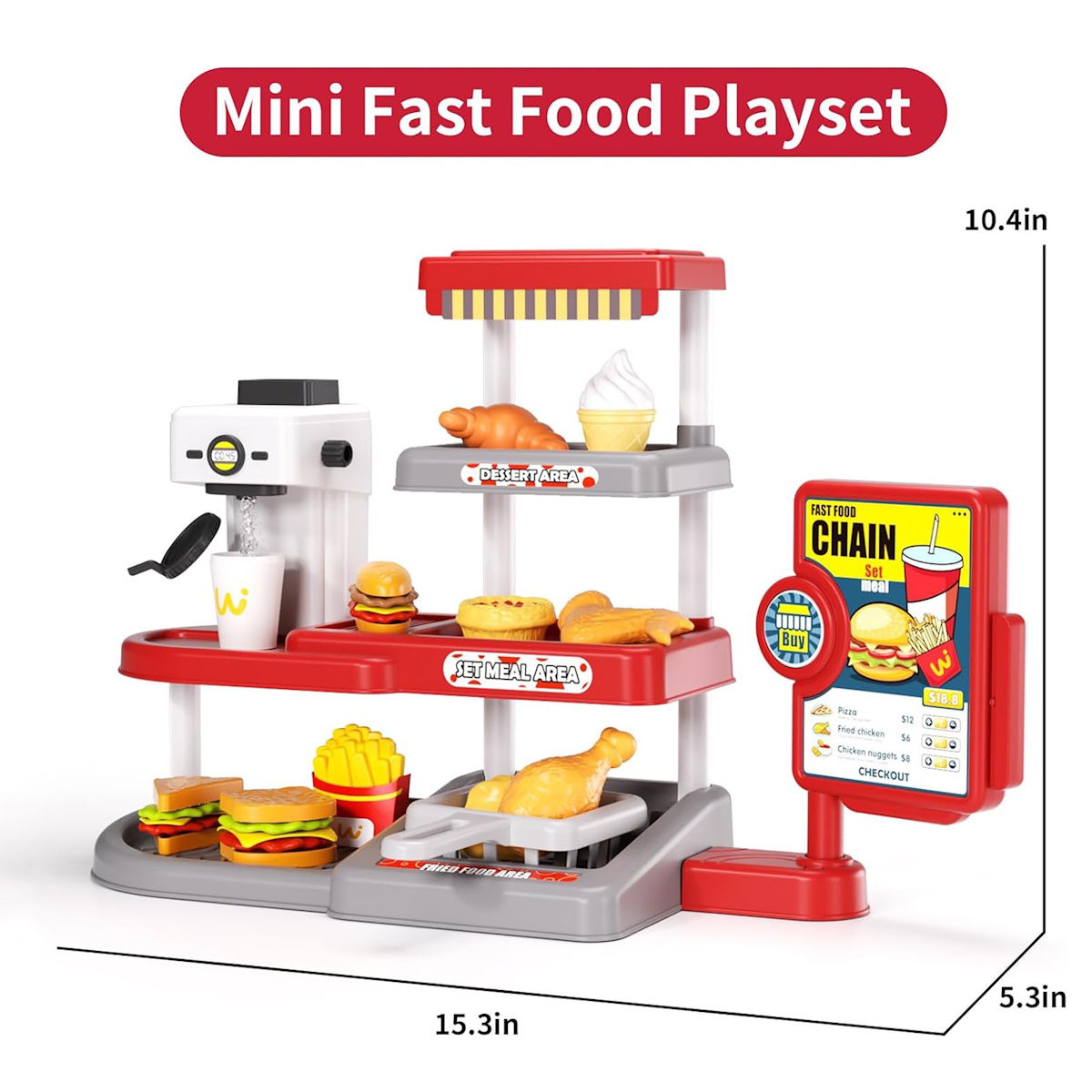 Kids Pretend Play Hamburger and Dessert Stand with Ordering Machine - ChildAngle