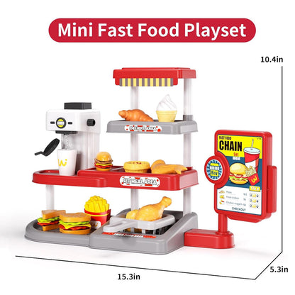 Kids Pretend Play Hamburger and Dessert Stand with Ordering Machine - ChildAngle