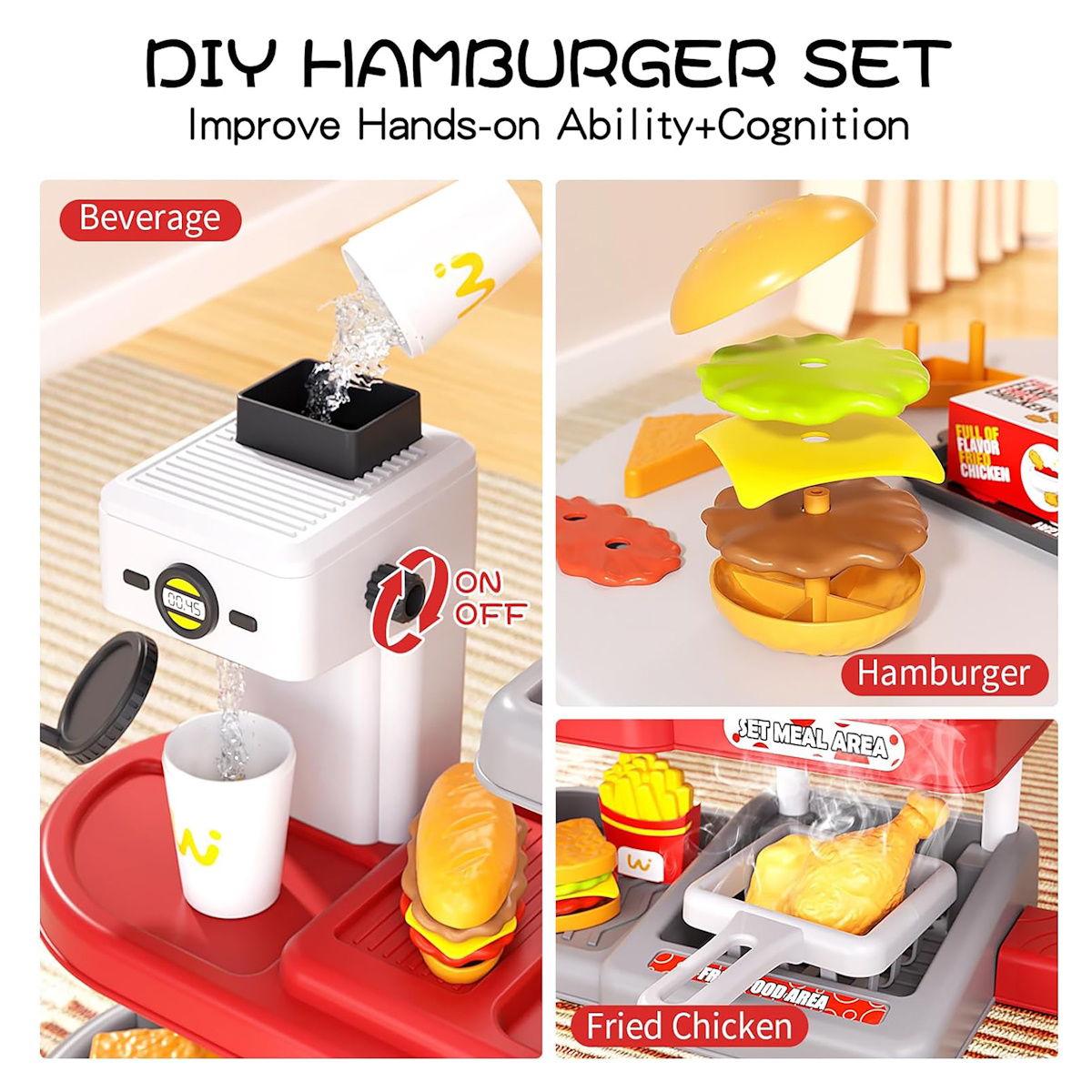Kids Pretend Play Hamburger and Dessert Stand with Ordering Machine - ChildAngle