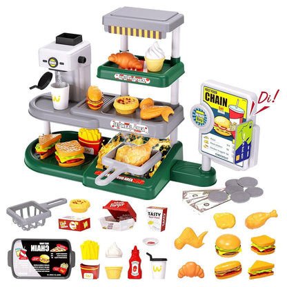 Kids Pretend Play Hamburger and Dessert Stand with Ordering Machine - ChildAngle