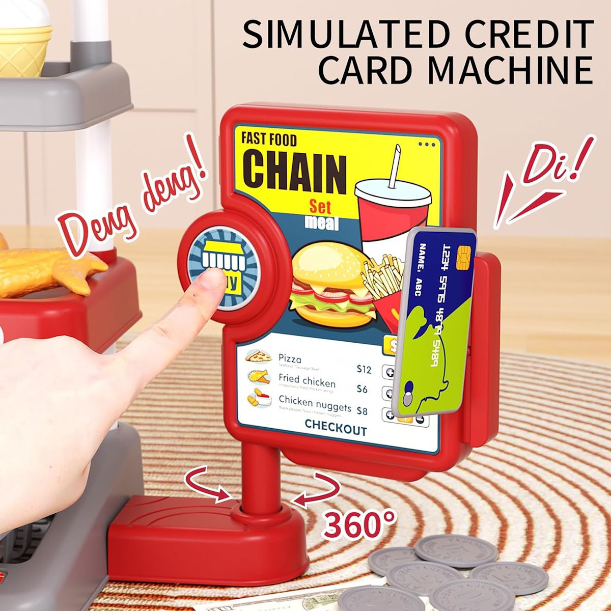 Kids Pretend Play Hamburger and Dessert Stand with Ordering Machine - ChildAngle