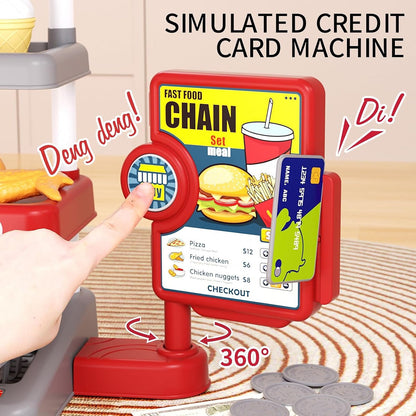 Kids Pretend Play Hamburger and Dessert Stand with Ordering Machine - ChildAngle