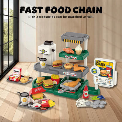 Kids Pretend Play Hamburger and Dessert Stand with Ordering Machine - ChildAngle