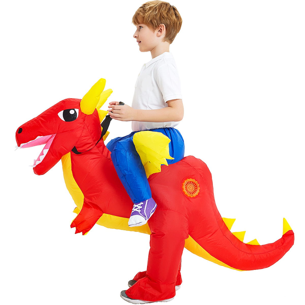 Kids Riding Dinosaur Costume Halloween Blow up Costume - ChildAngle