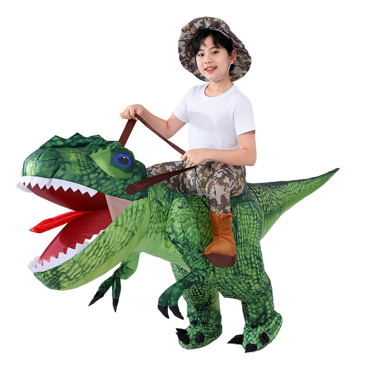 Kids Riding T Rex Costume Halloween Blow up Costume - ChildAngle