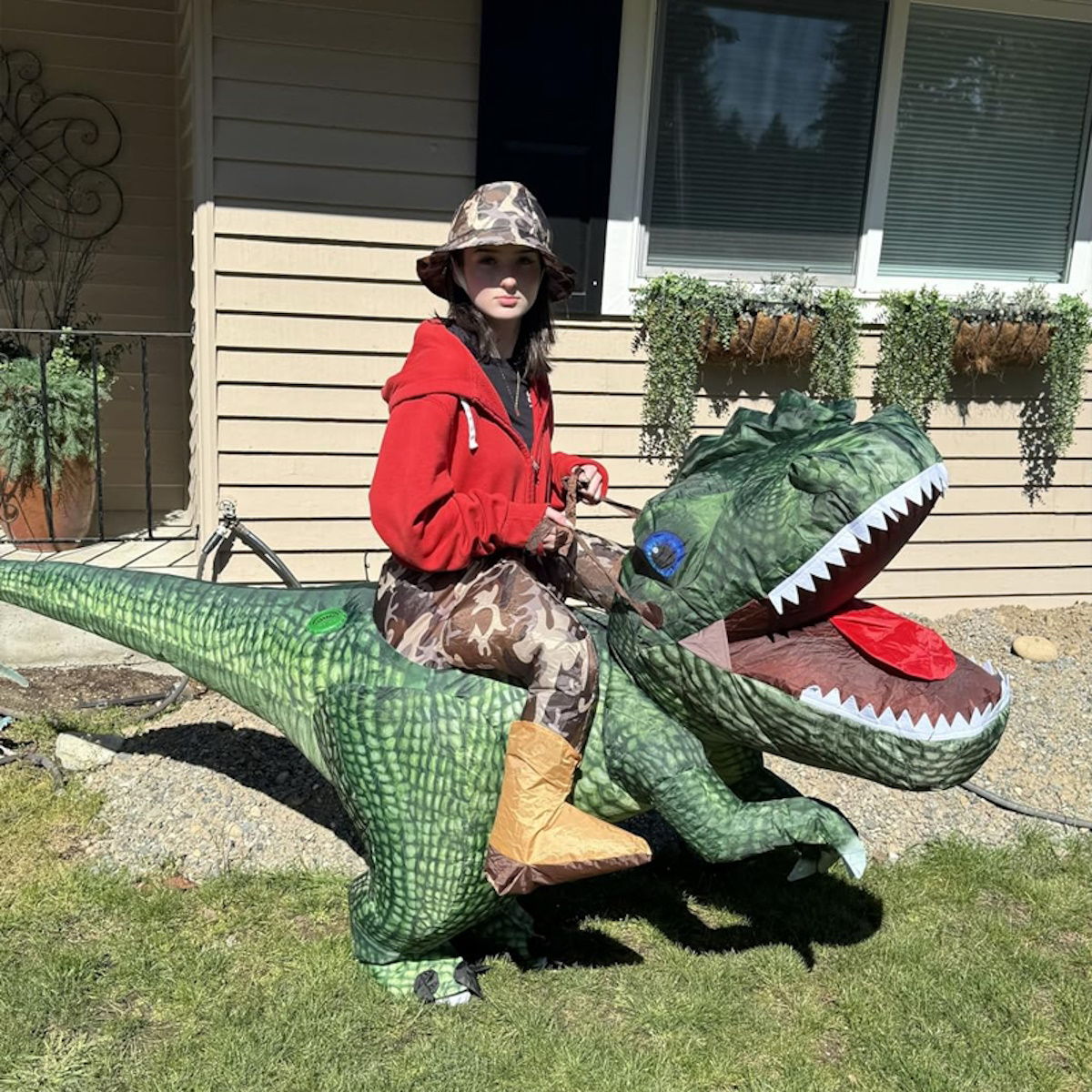 Kids Riding T Rex Costume Halloween Blow up Costume - ChildAngle