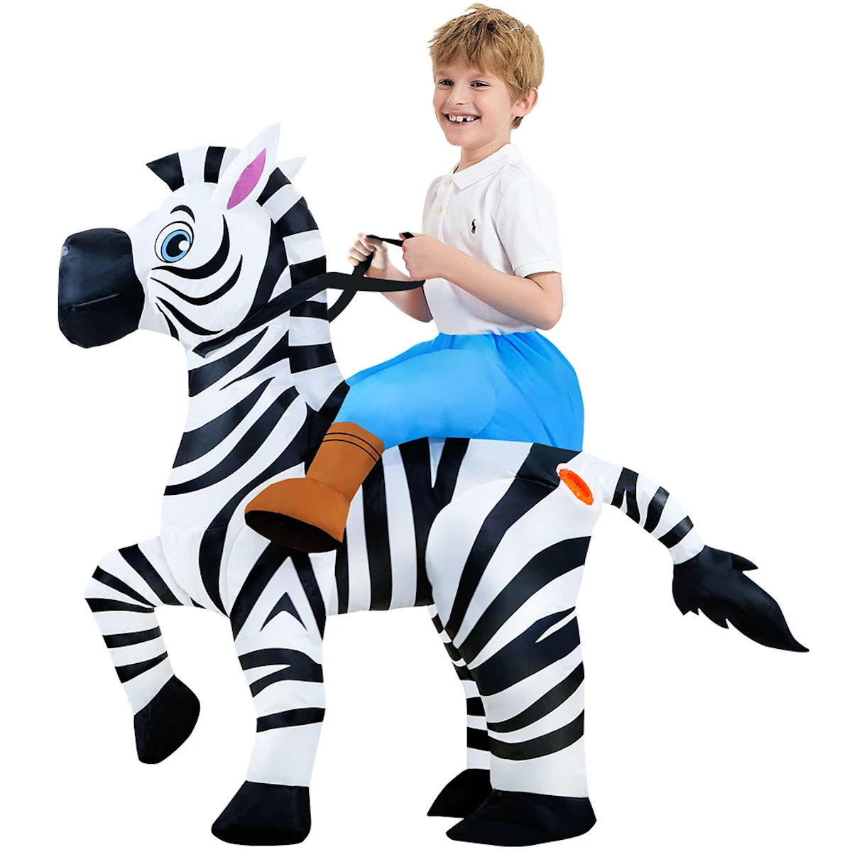 Kids Teens Blow up Zebra Horse Rider Costume - ChildAngle