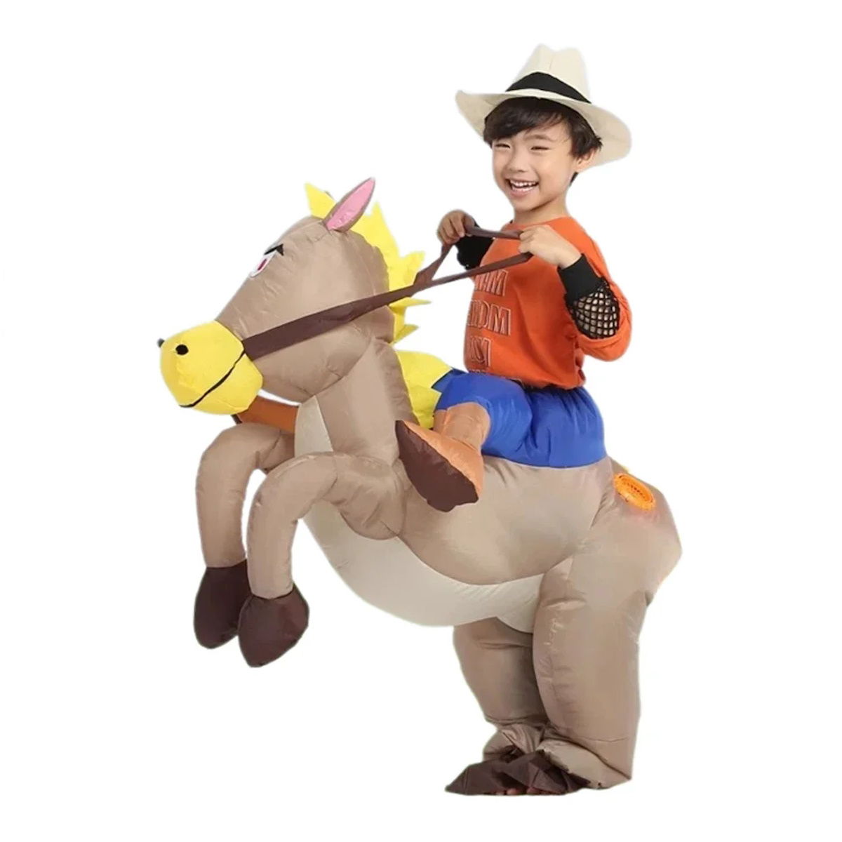 Kids Teens Inflatable Cowboy Riding Horse Costume - ChildAngle