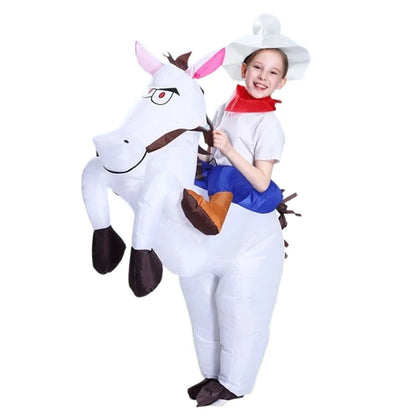 Kids Teens Inflatable Cowboy Riding Horse Costume - ChildAngle