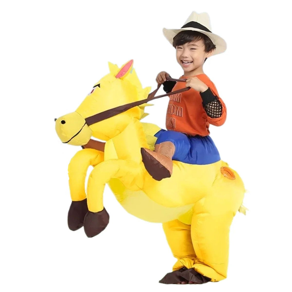 Kids Teens Inflatable Cowboy Riding Horse Costume - ChildAngle