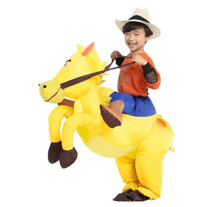 Kids Teens Inflatable Cowboy Riding Horse Costume - ChildAngle