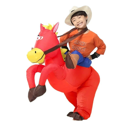 Kids Teens Inflatable Cowboy Riding Horse Costume - ChildAngle