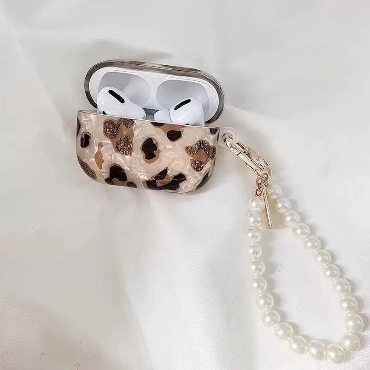 Glitter Leopard Print AirPods Case with Elegant Latch - ChildAngle Leopard Print AirPods Case