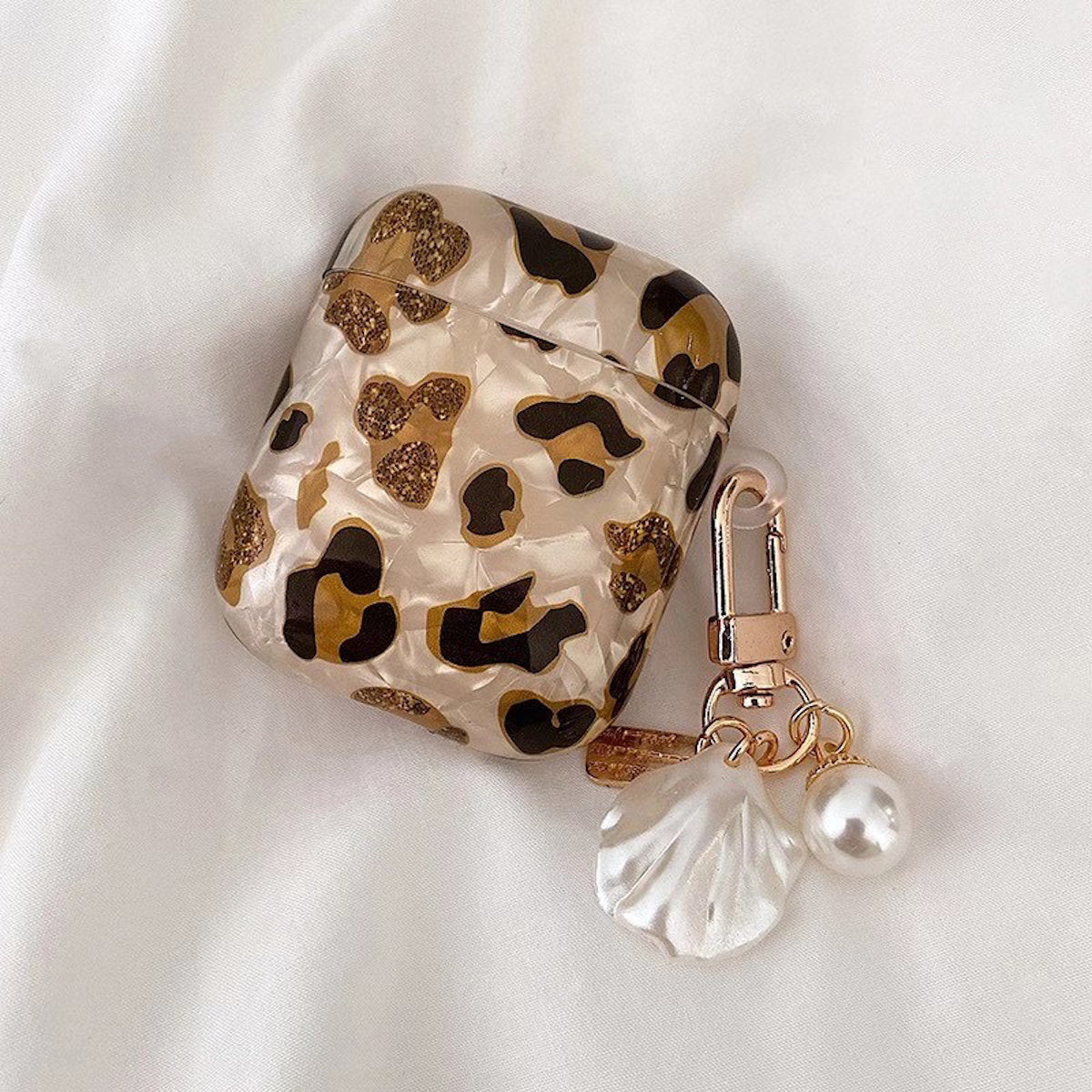 Glitter Leopard Print AirPods Case with Elegant Latch - ChildAngle Leopard Print AirPods Case