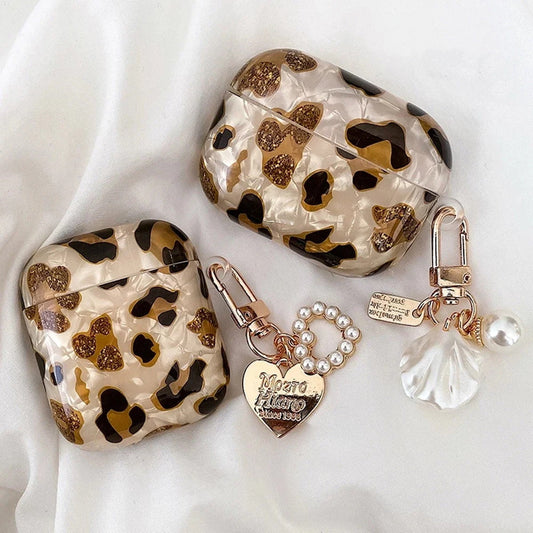 Glitter Leopard Print AirPods Case with Elegant Latch - ChildAngle Leopard Print AirPods Case