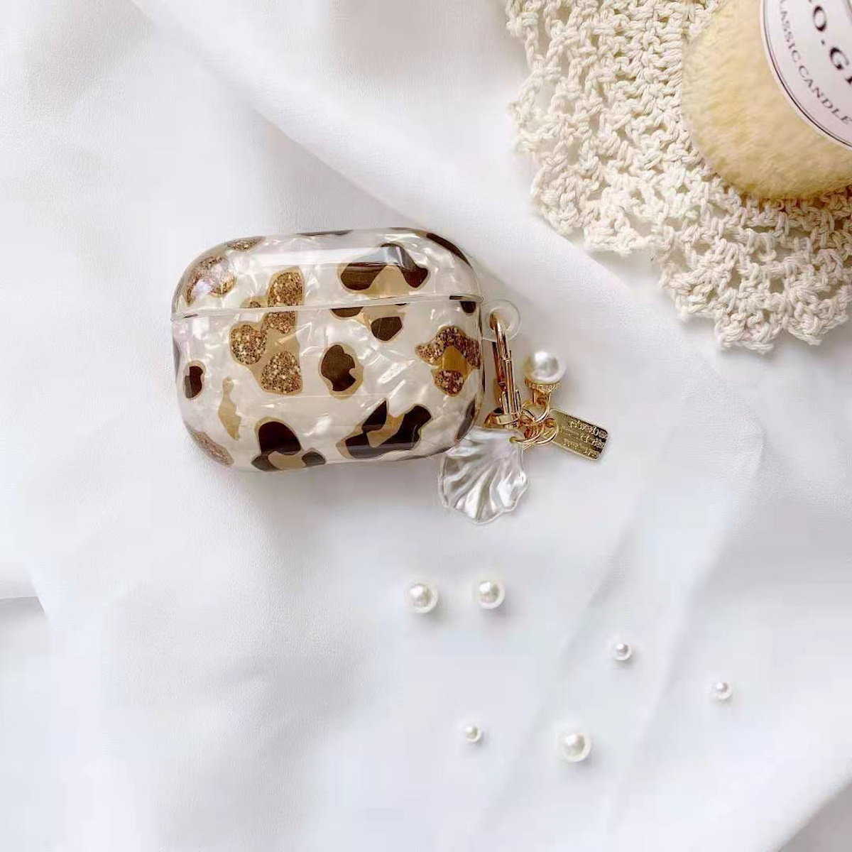 Glitter Leopard Print AirPods Case with Elegant Latch - ChildAngle Leopard Print AirPods Case