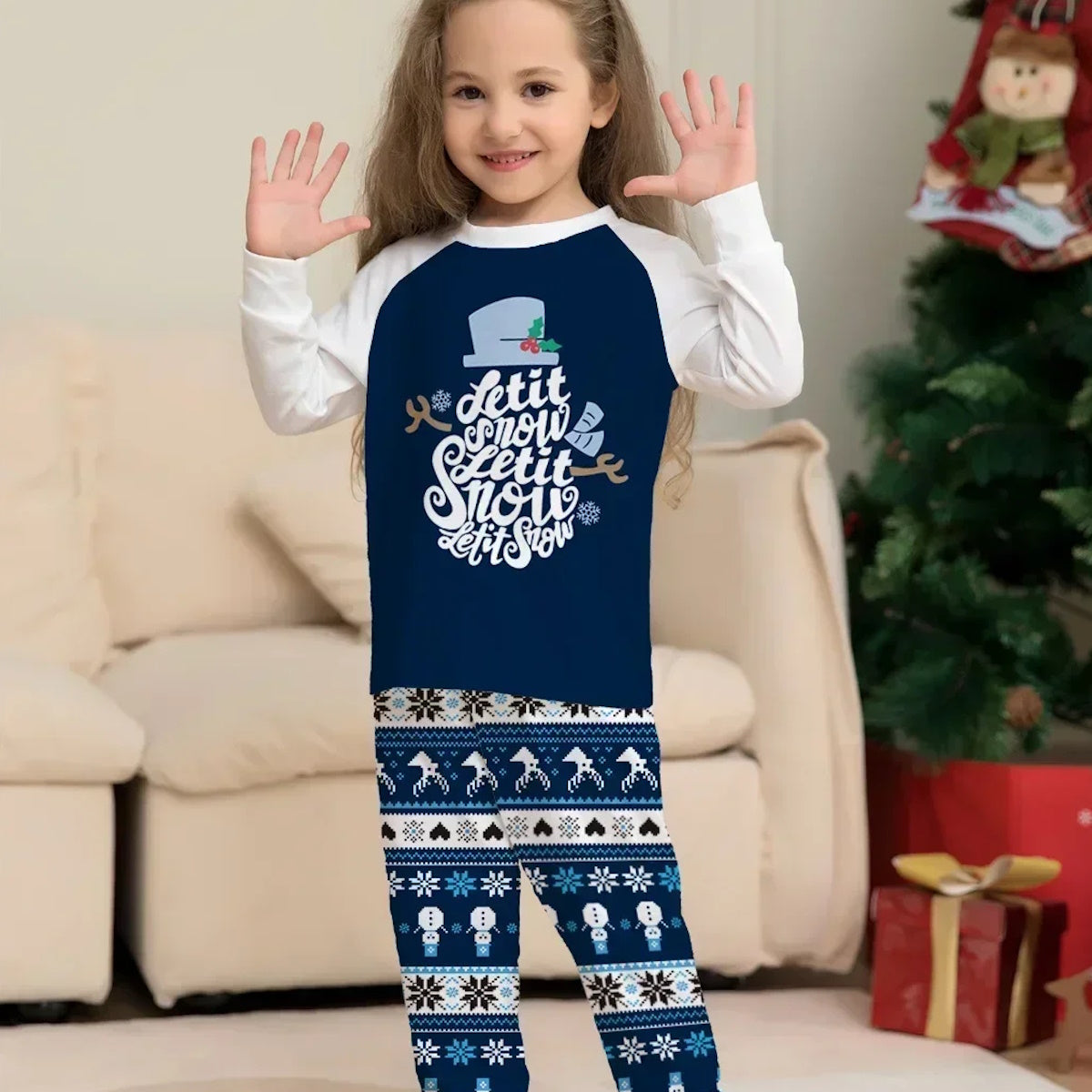 Let it Snow Snowman Christmas Family Matching Christmas PJS Pyjamas Set - ChildAngle