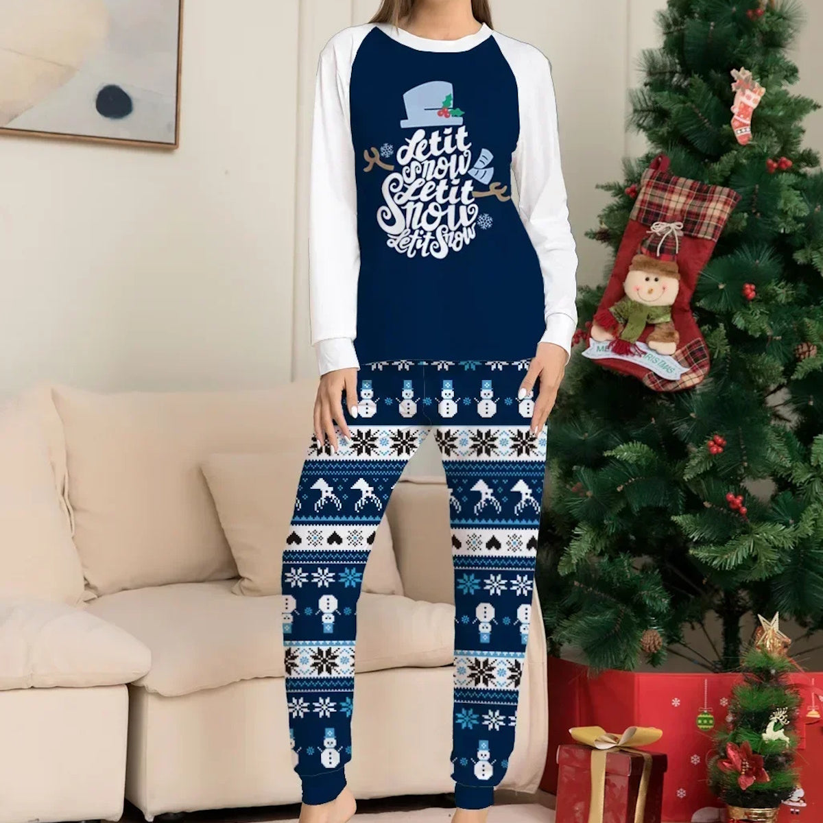 Let it Snow Snowman Christmas Family Matching Christmas PJS Pyjamas Set - ChildAngle