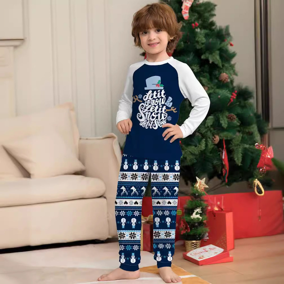 Let it Snow Snowman Christmas Family Matching Christmas PJS Pyjamas Set - ChildAngle