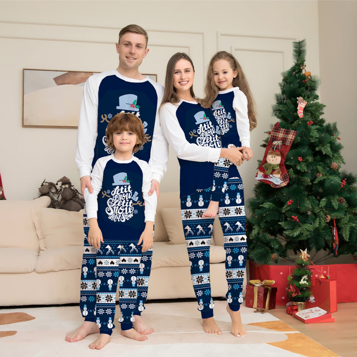 Let it Snow Snowman Christmas Family Matching Christmas PJS Pyjamas Set - ChildAngle