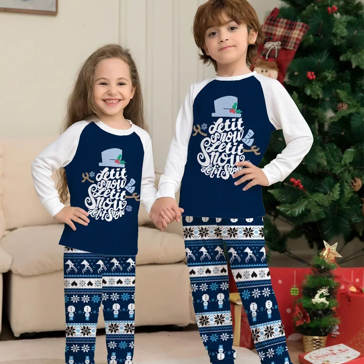 Let it Snow Snowman Christmas Family Matching Christmas PJS Pyjamas Set - ChildAngle